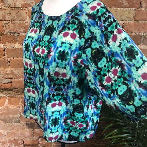 FRANCESCA’S “BIRDCAGE” BLOUSE TOP WOMENS LARGE RETRO STYLE MULTICOLOR USA MADE - Picture 2 of 6